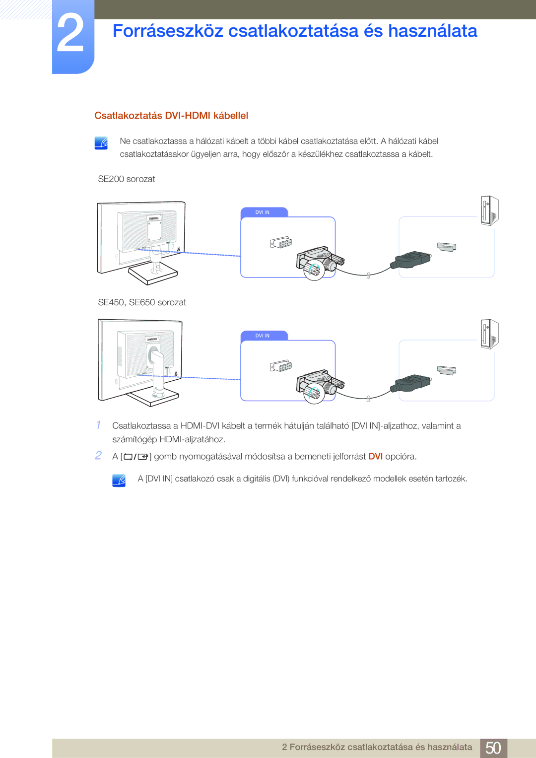 Samsung LS22E45KBSV/EN, LS24E45KBS/EN, LS22E20KBS/EN, LS19E45KMW/EN, LS19E45KBW/EN manual Csatlakoztatás DVI-HDMI kábellel 