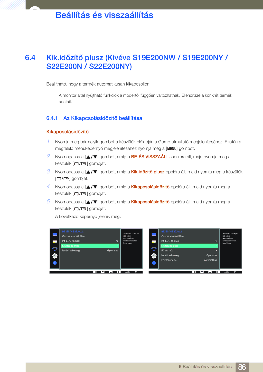 Samsung LS22E45KBS/EN, LS24E45KBS/EN, LS22E20KBS/EN, LS19E45KMW/EN, LS19E45KBW/EN, LS27E45KBS/EN manual Kikapcsolásidőzítő 