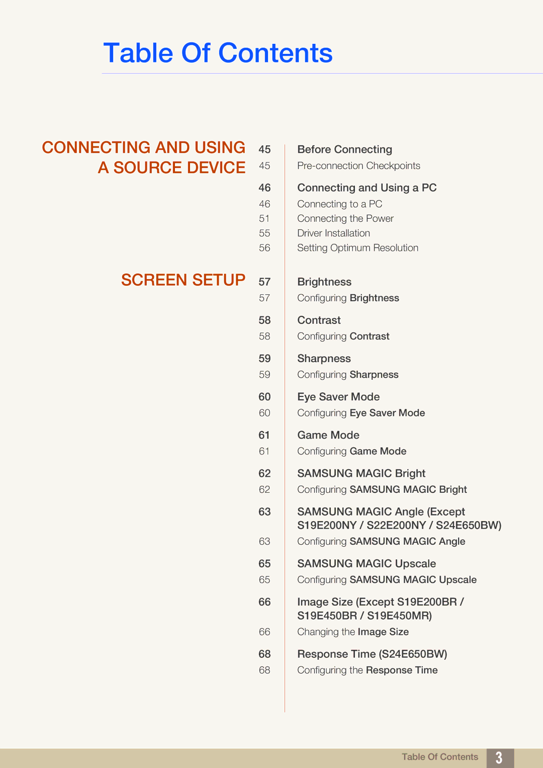 Samsung LS19E45KMW/EN, LS24E45UDLC/EN, LS24E45KBS/EN, LS22E20KBS/EN Connecting and Using 45 a Source Device Screen Setup 