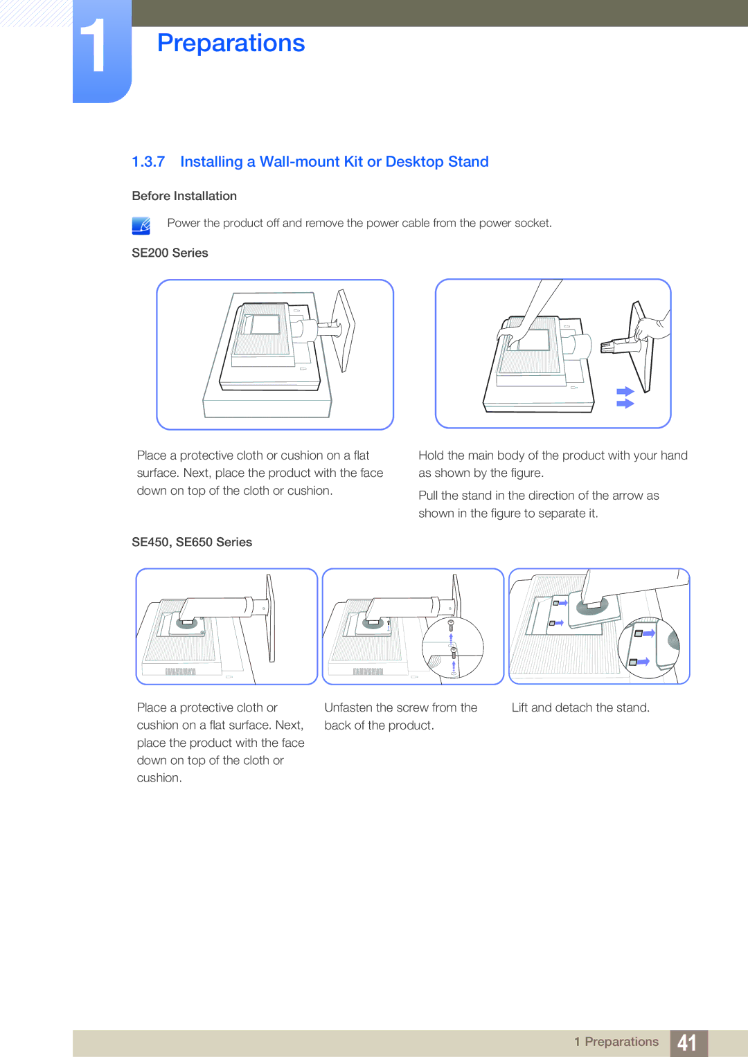 Samsung LS22E45KMS/CH, LS24E45UDLC/EN, LS24E45KBS/EN, LS22E20KBS/EN manual Installing a Wall-mount Kit or Desktop Stand 