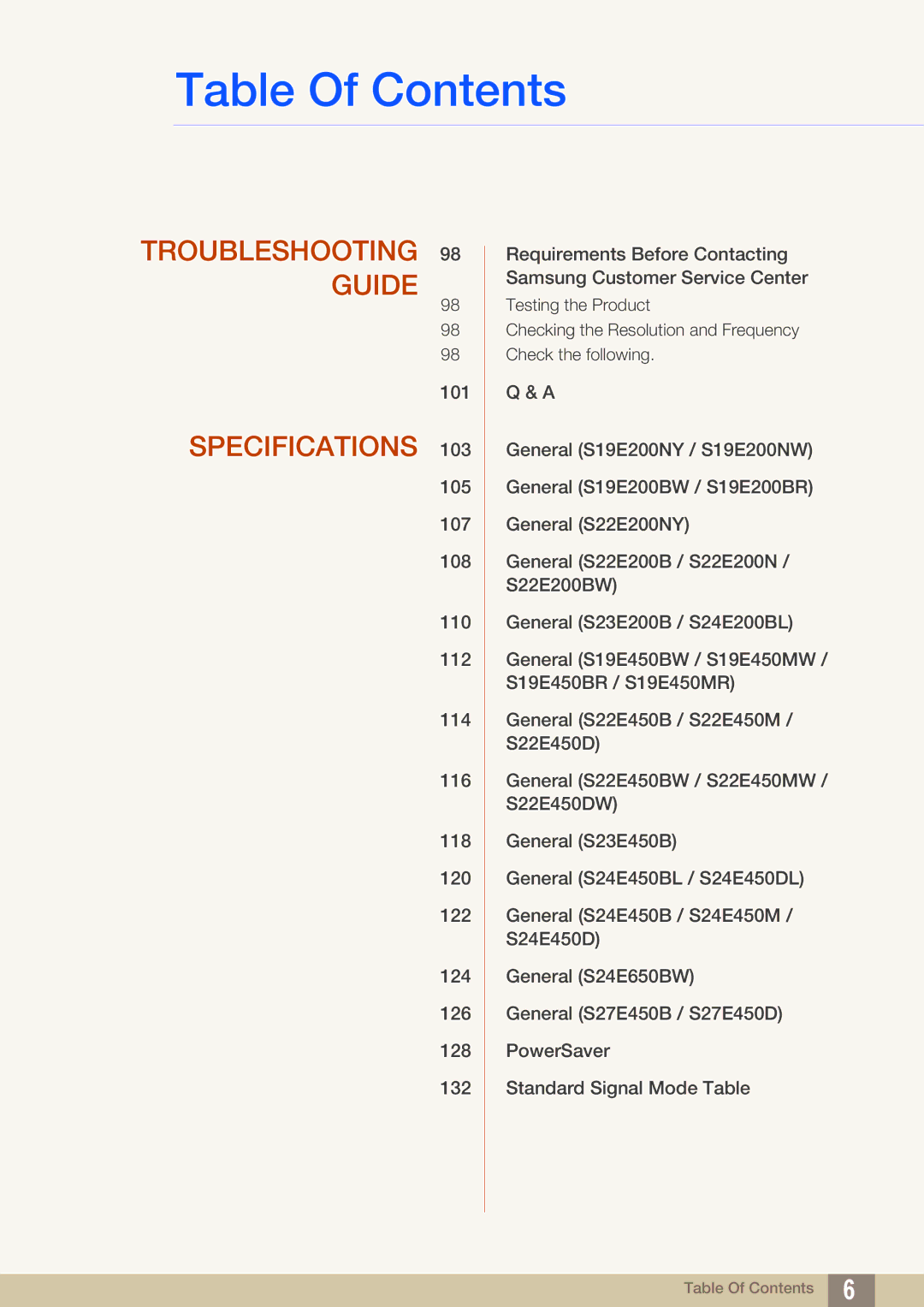 Samsung LS22E45UDWG/EN, LS24E45UDLC/EN, LS24E45KBS/EN, LS22E20KBS/EN, LS19E45KMW/EN, LS19E45KBW/EN Troubleshooting 98 Guide 