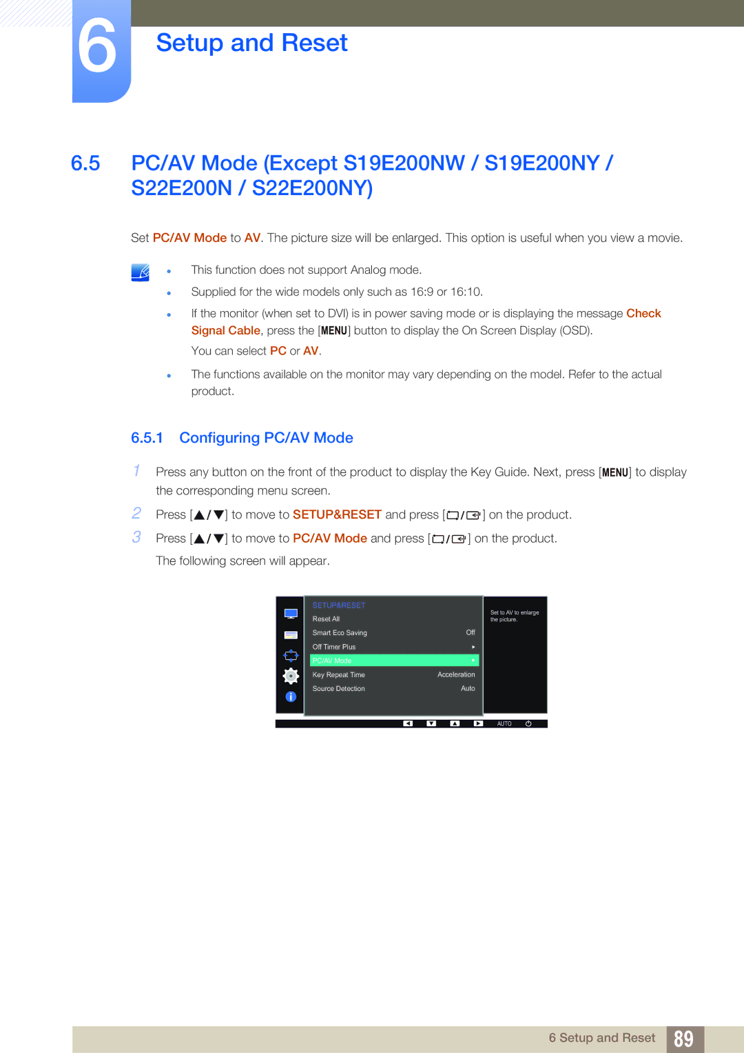 Samsung LS22E20KBW/CH, LS24E45UDLC/EN, LS24E45KBS/EN, LS22E20KBS/EN, LS19E45KMW/EN, LS19E45KBW/EN manual Configuring PC/AV Mode 