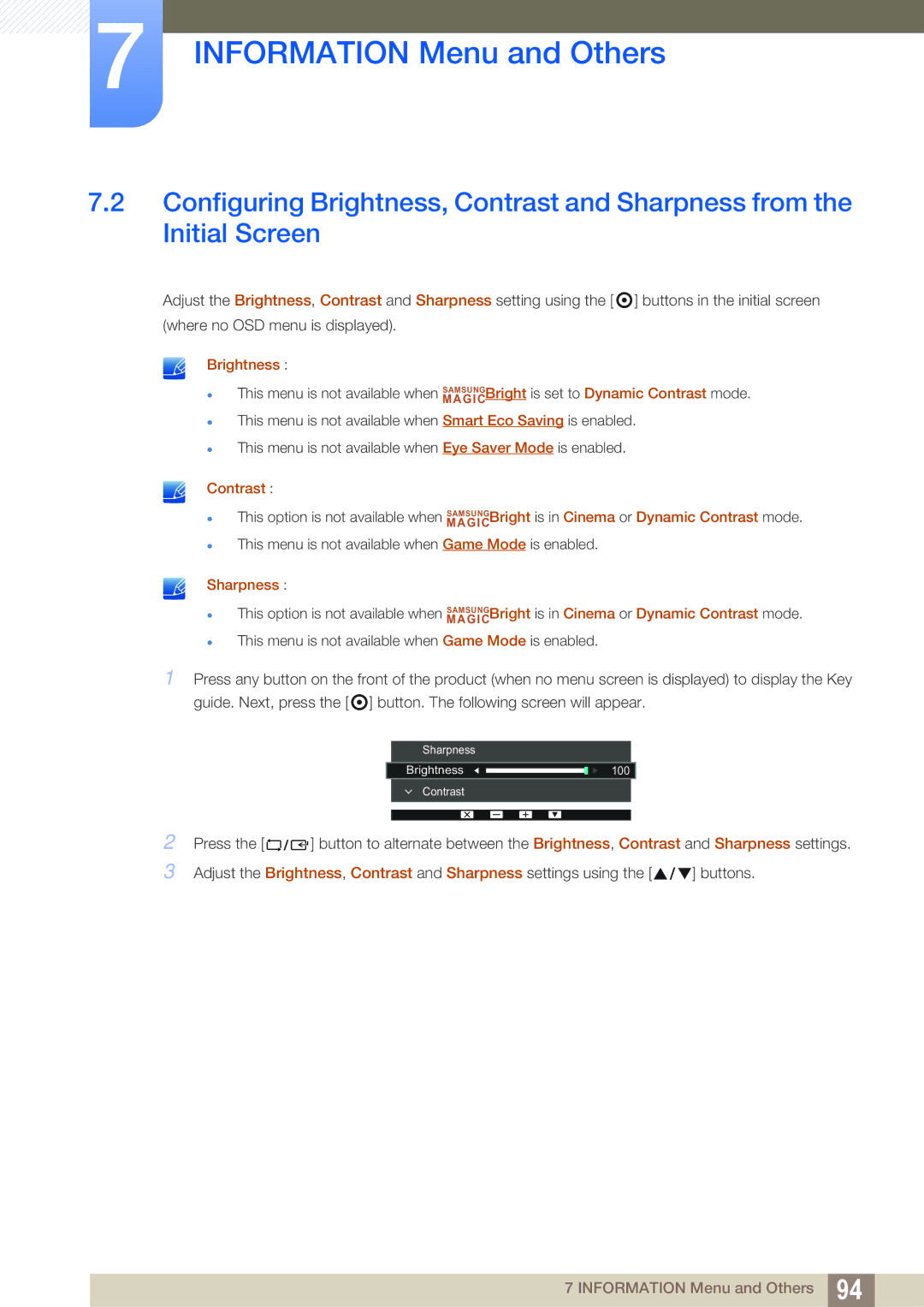 Samsung LS22E20KBS/CH, LS24E45UDLC/EN, LS24E45KBS/EN, LS22E20KBS/EN, LS19E45KMW/EN, LS19E45KBW/EN, LS27E45KBS/EN Brightness 