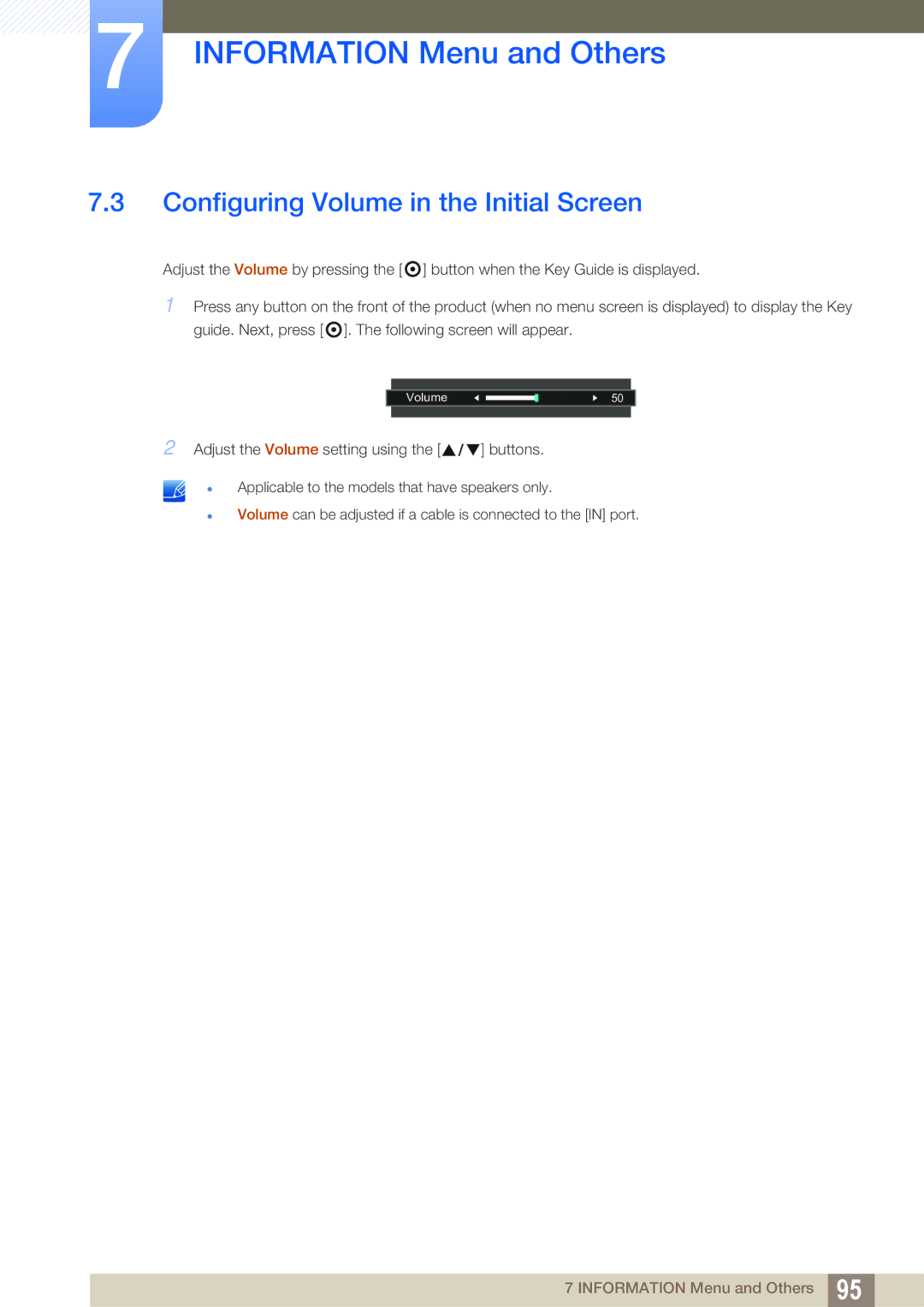 Samsung LS24E45KMS/CH, LS24E45UDLC/EN, LS24E45KBS/EN, LS22E20KBS/EN, LS19E45KMW/EN Configuring Volume in the Initial Screen 