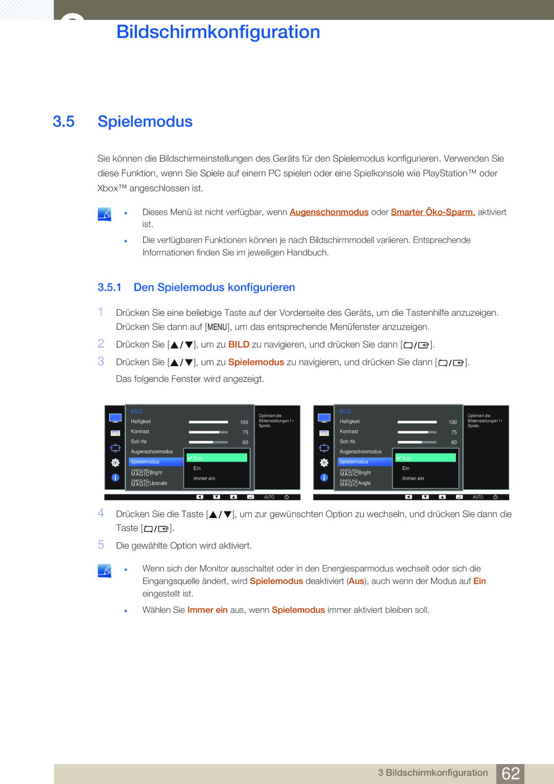 Samsung LS24E45UFS/EN, LS24E45UDLC/EN, LS24E45KBS/EN, LS22E20KBS/EN, LS27E45KBS/EN manual Den Spielemodus konfigurieren 