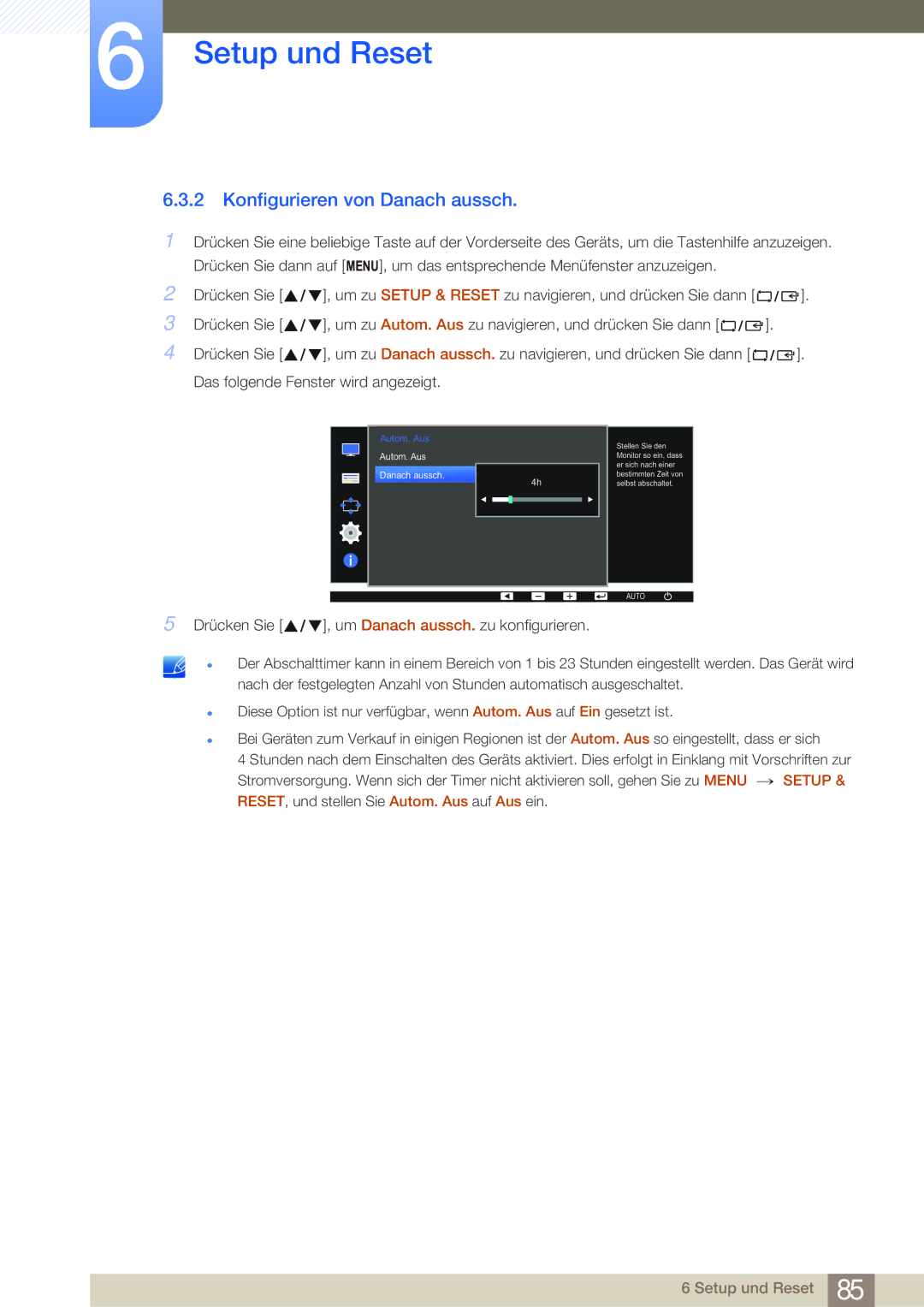 Samsung LS24E45KBS/EN, LS24E45UDLC/EN, LS22E20KBS/EN, LS27E45KBS/EN manual Konfigurieren von Danach aussch, Autom. Aus 