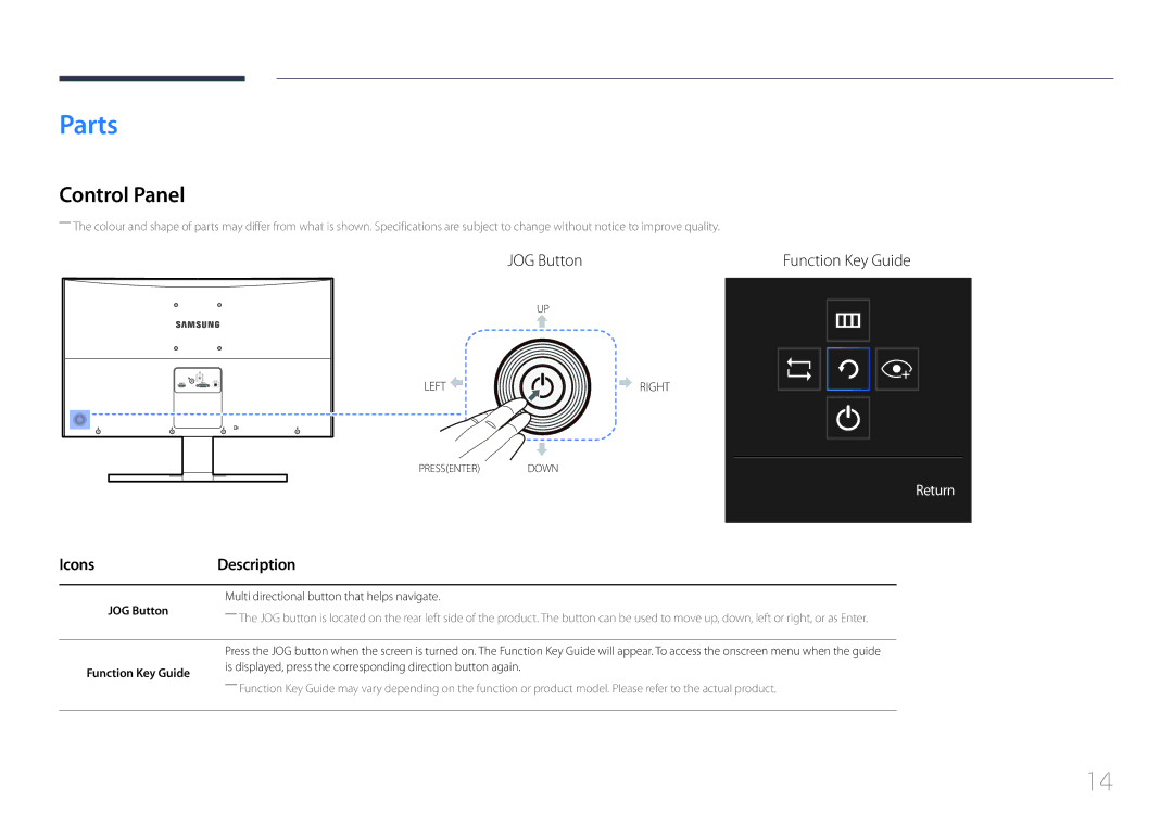 Samsung LS27E500CS/CI, LS24E500CS/EN Parts, Control Panel, Icons Description, Multi directional button that helps navigate 