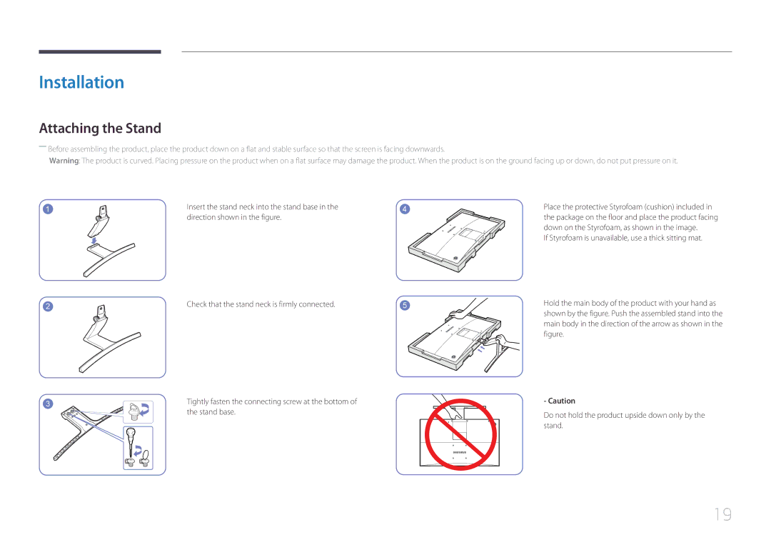 Samsung LS24E500CS/CI, LS24E500CS/EN, LS27E500CSZ/EN, LS27E500CS/CI manual Installation, Attaching the Stand 