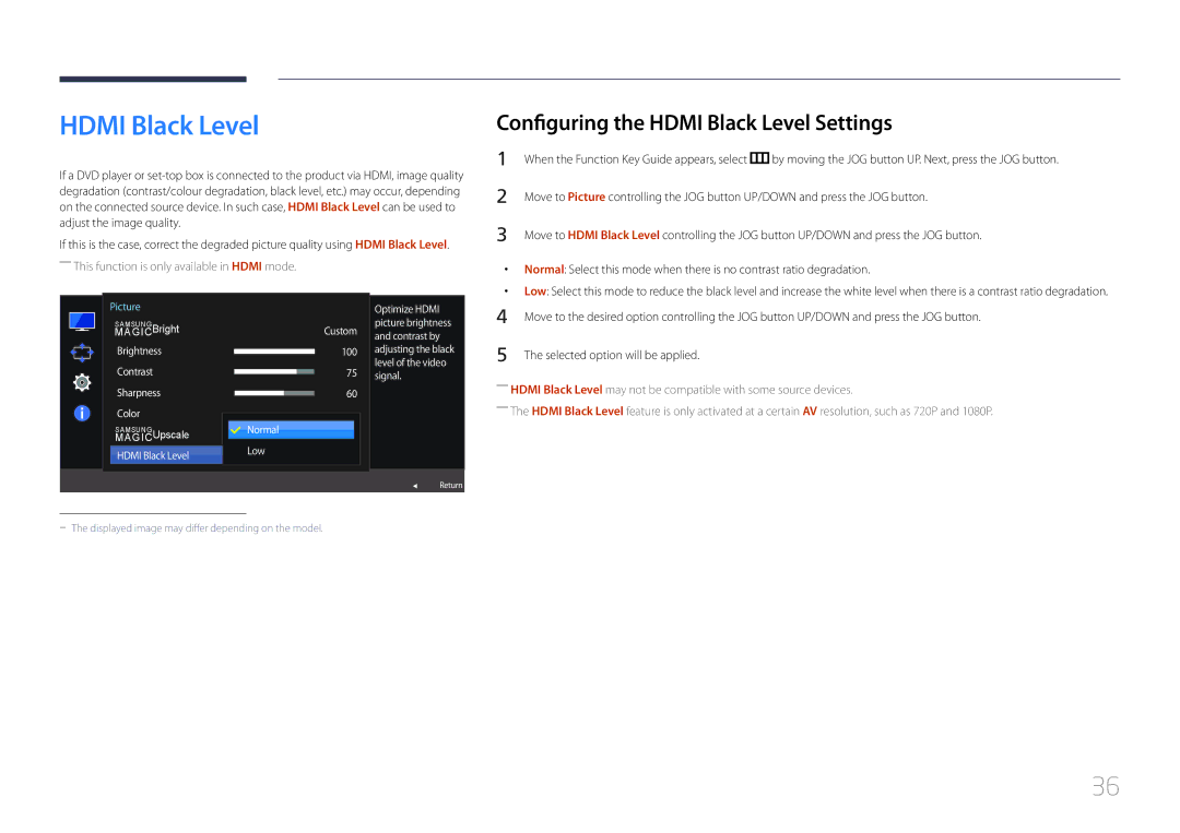 Samsung LS24E500CS/EN, LS27E500CSZ/EN, LS27E500CS/CI, LS24E500CS/CI manual Configuring the Hdmi Black Level Settings 