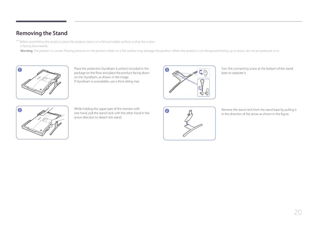 Samsung LS24E510CS/CI, LS24E500CS/EN manual Removing the Stand, Base to separate it, Arrow direction to detach the stand 