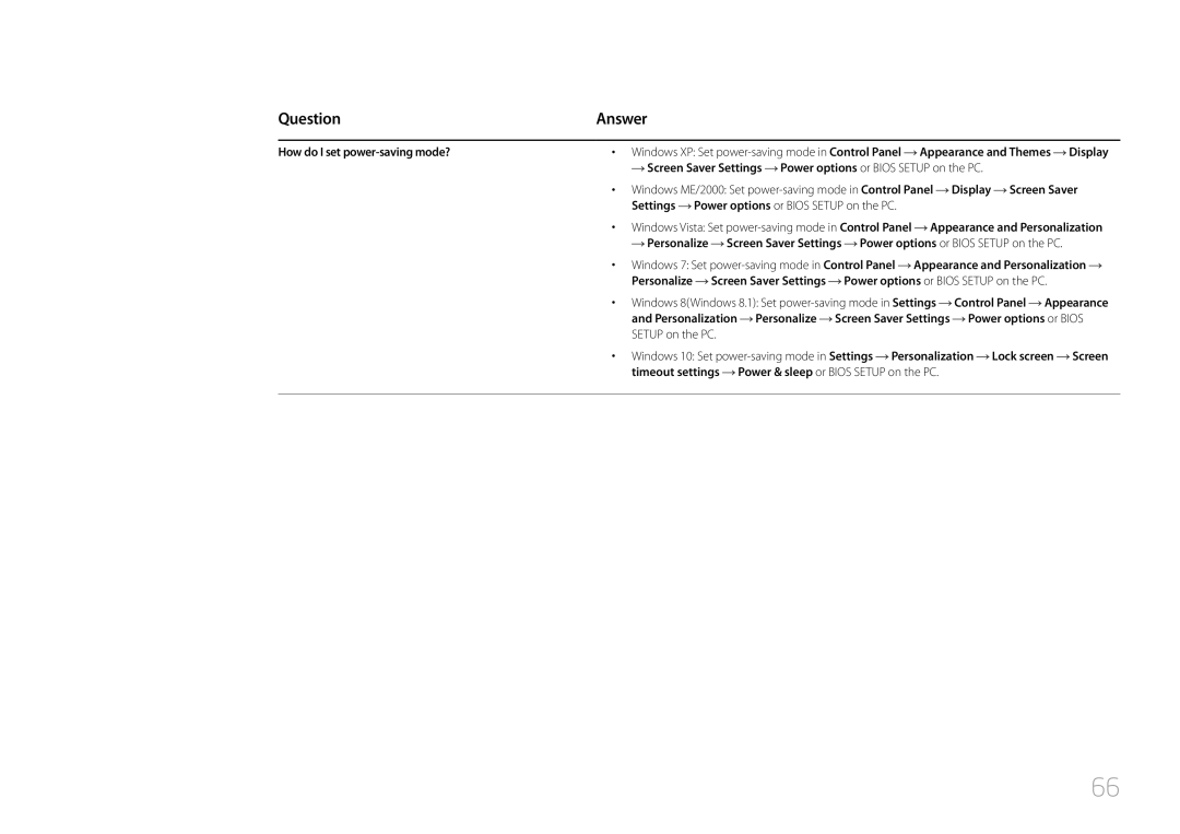 Samsung LS27E510CS/KZ manual How do I set power-saving mode?, Screen Saver Settings Power options or Bios Setup on the PC 