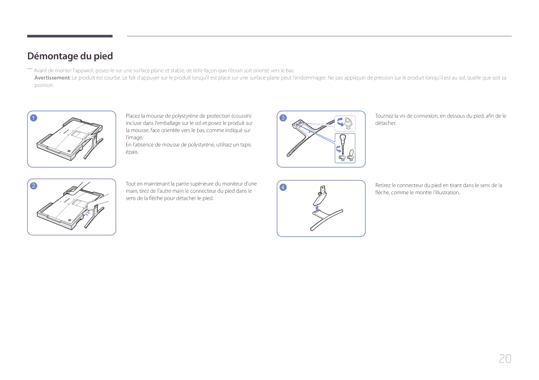 Samsung LS24E500CS/EN, LS27E500CSZ/EN manual Démontage du pied, Détacher, ’image, Flèche, comme le montre lillustration 