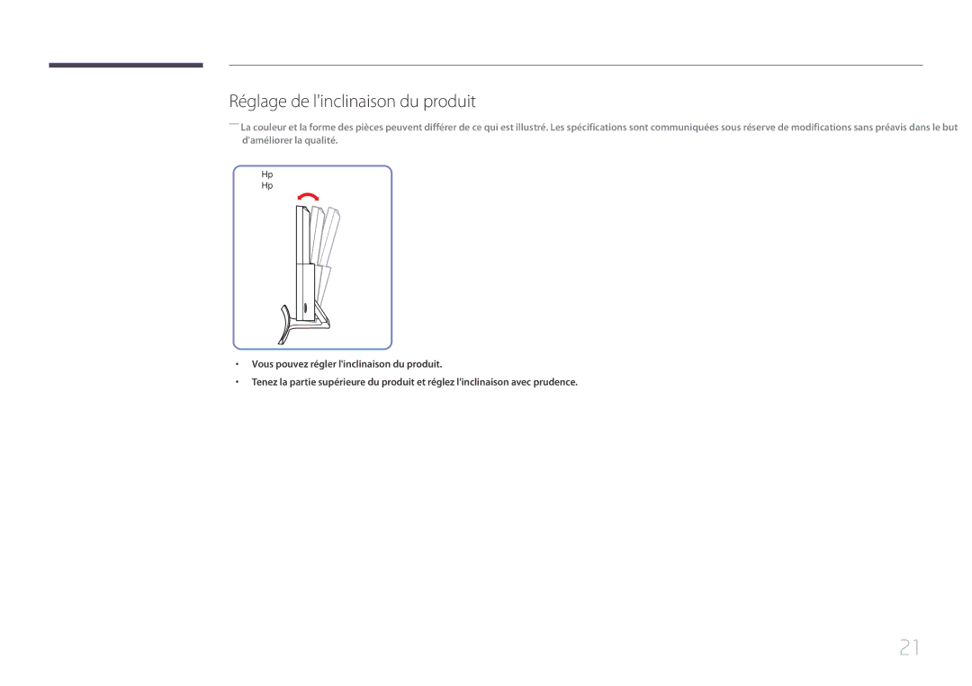 Samsung LS27E500CSZ/EN, LS24E500CS/EN manual Réglage de linclinaison du produit 