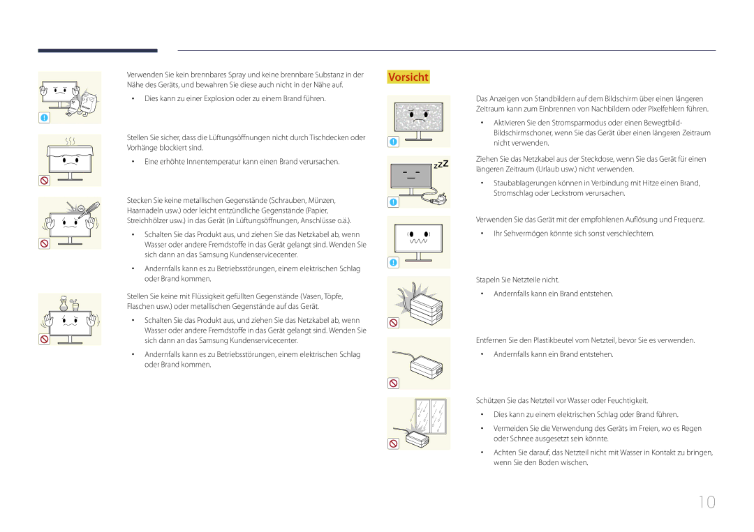 Samsung LS24E500CS/EN, LS27E500CSZ/EN manual Stecken Sie keine metallischen Gegenstände Schrauben, Münzen 