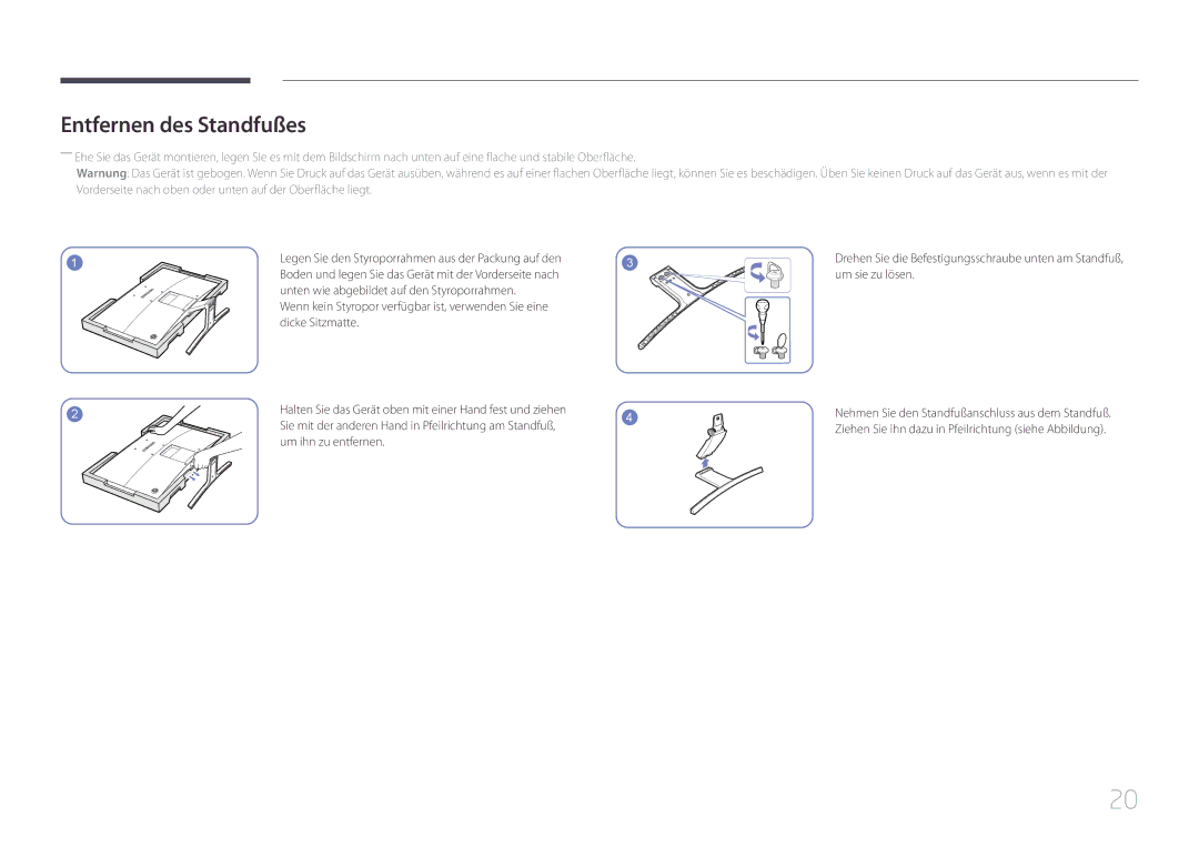 Samsung LS24E500CS/EN, LS27E500CSZ/EN manual Entfernen des Standfußes 