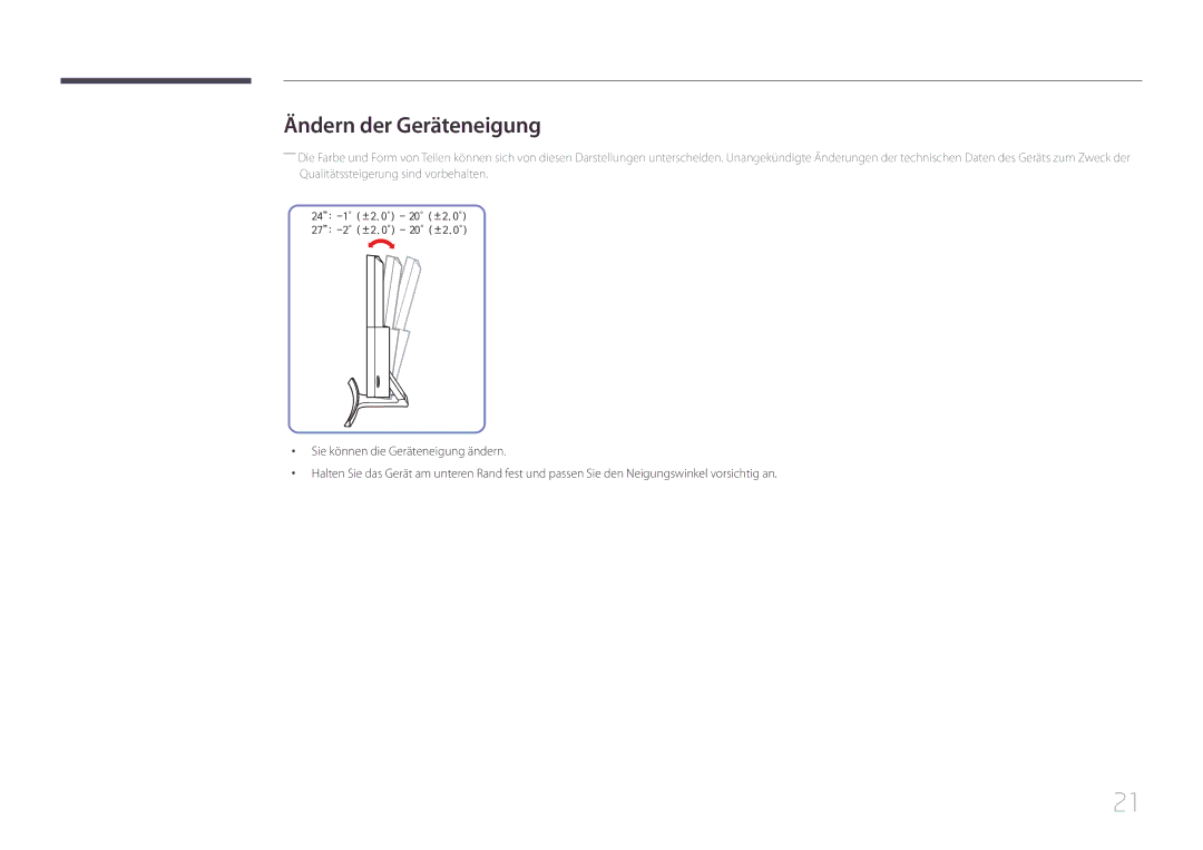 Samsung LS27E500CSZ/EN, LS24E500CS/EN manual Ändern der Geräteneigung 