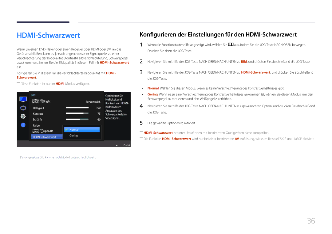 Samsung LS24E500CS/EN, LS27E500CSZ/EN manual Konfigurieren der Einstellungen für den HDMI-Schwarzwert 