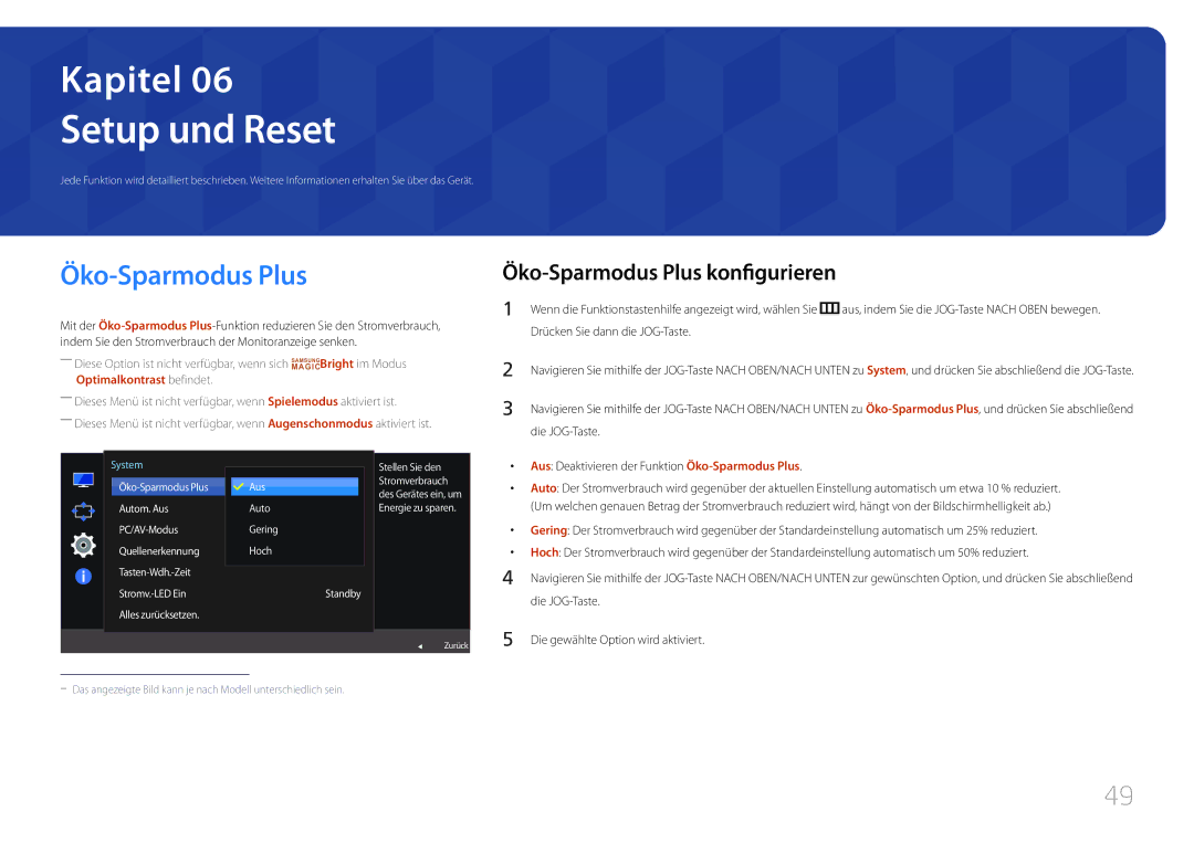 Samsung LS27E500CSZ/EN, LS24E500CS/EN manual Setup und Reset, Öko-Sparmodus Plus konfigurieren 