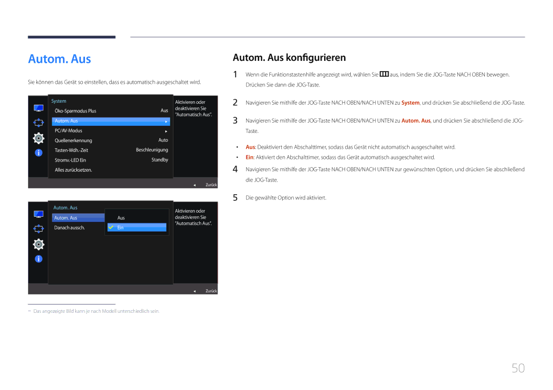 Samsung LS24E500CS/EN, LS27E500CSZ/EN manual Autom. Aus konfigurieren 