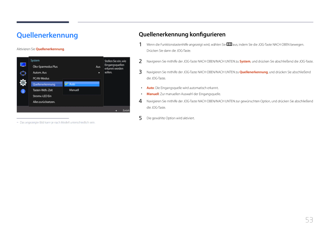 Samsung LS27E500CSZ/EN, LS24E500CS/EN manual Quellenerkennung konfigurieren, Aktivieren Sie Quellenerkennung 