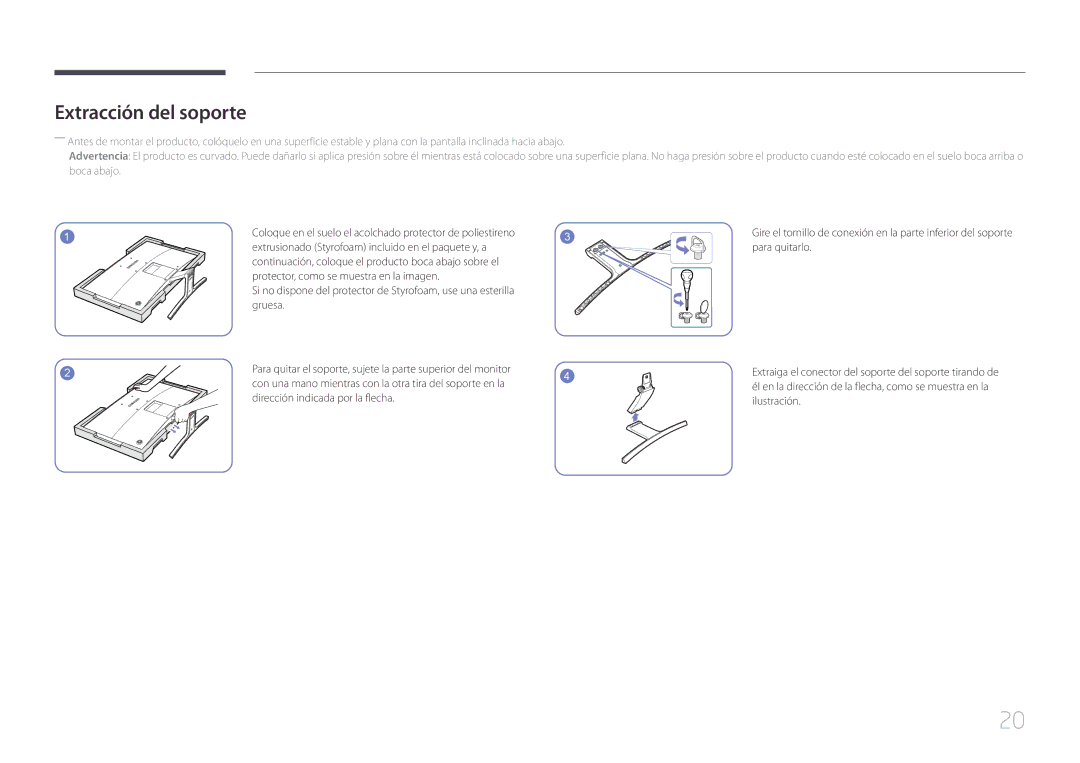 Samsung LS24E500CS/EN, LS27E500CSZ/EN manual Extracción del soporte, Gruesa, Dirección indicada por la flecha Ilustración 