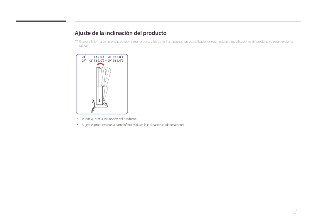 Samsung LS27E500CSZ/EN, LS24E500CS/EN manual Ajuste de la inclinación del producto 