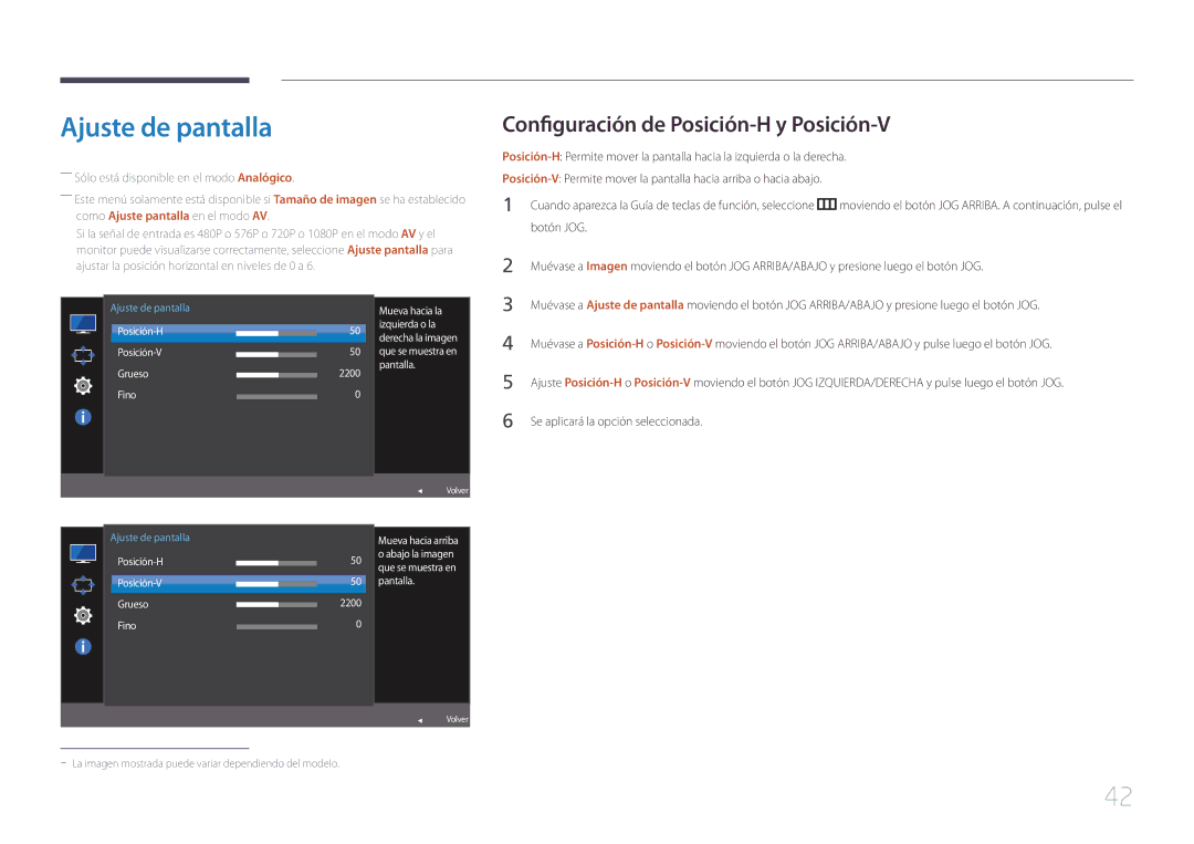 Samsung LS24E500CS/EN Ajuste de pantalla, Configuración de Posición-H y Posición-V, Se aplicará la opción seleccionada 