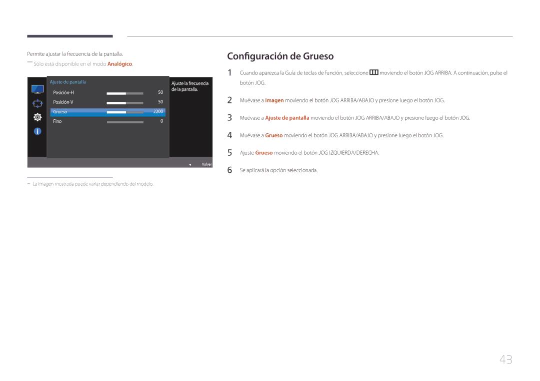 Samsung LS27E500CSZ/EN, LS24E500CS/EN manual Configuración de Grueso, Permite ajustar la frecuencia de la pantalla 