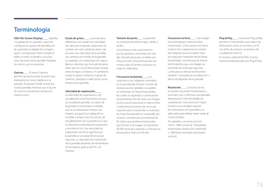 Samsung LS24E500CS/EN, LS27E500CSZ/EN manual Terminología, OSD On Screen Display Significa 