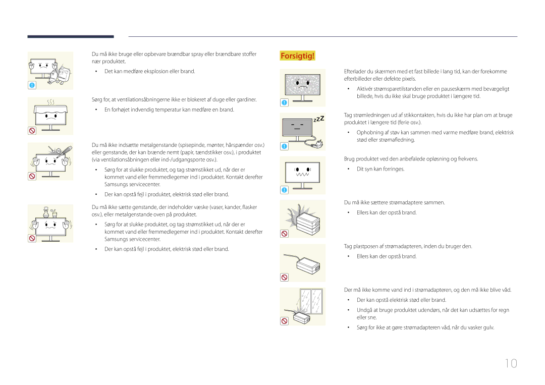 Samsung LS24E500CS/EN, LS27E500CSZ/EN manual En forhøjet indvendig temperatur kan medføre en brand 