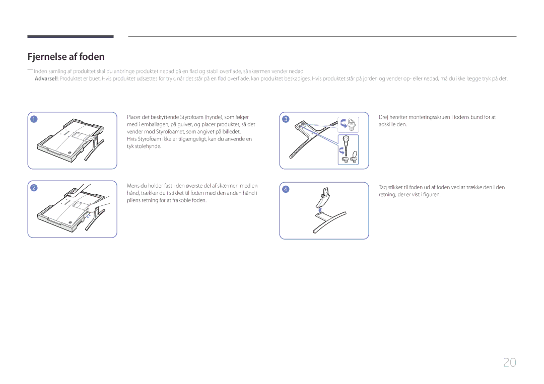 Samsung LS24E500CS/EN, LS27E500CSZ/EN manual Fjernelse af foden 