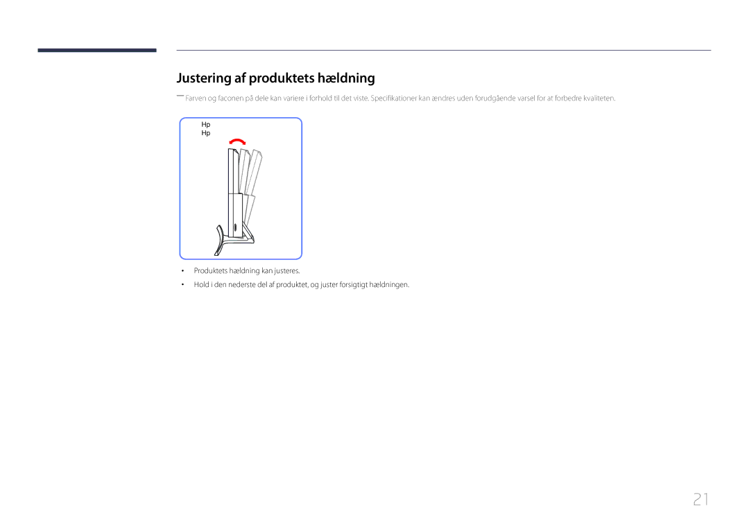 Samsung LS27E500CSZ/EN, LS24E500CS/EN manual Justering af produktets hældning 