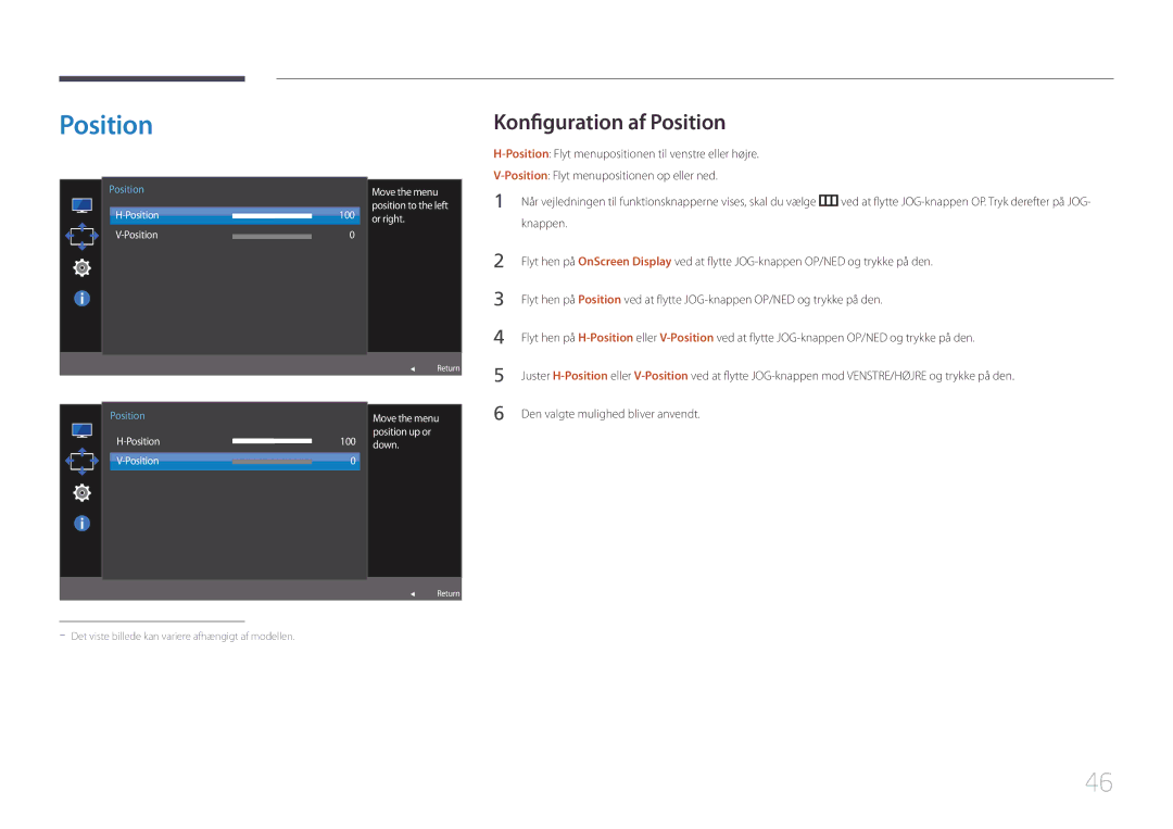 Samsung LS24E500CS/EN, LS27E500CSZ/EN manual Konfiguration af Position 