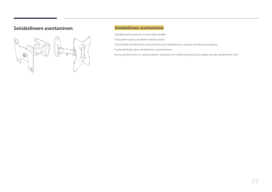 Samsung LS27E500CSZ/EN, LS24E500CS/EN manual Seinätelineen asentaminen 