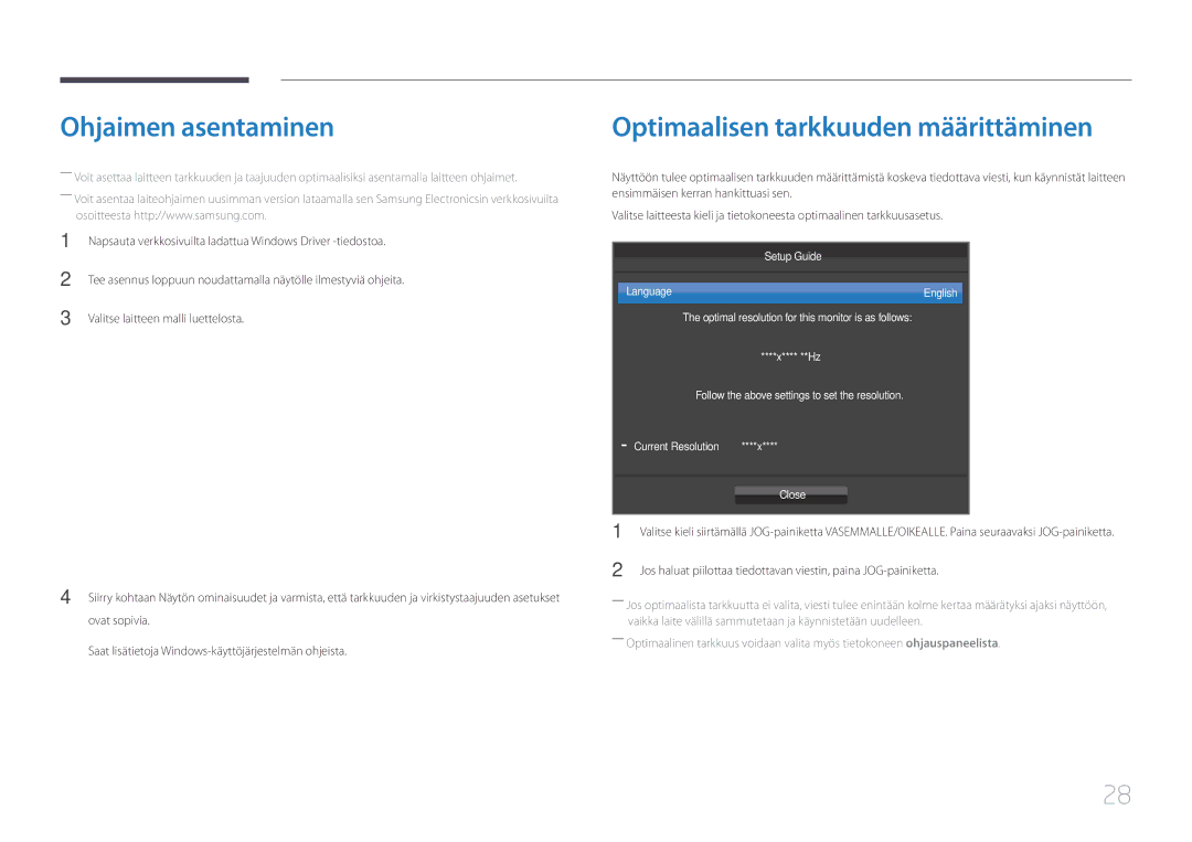 Samsung LS24E500CS/EN Ohjaimen asentaminen, Optimaalisen tarkkuuden määrittäminen, Valitse laitteen malli luettelosta 