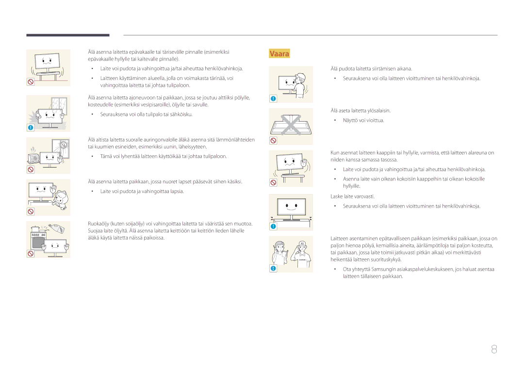 Samsung LS24E500CS/EN, LS27E500CSZ/EN manual Tämä voi lyhentää laitteen käyttöikää tai johtaa tulipaloon 