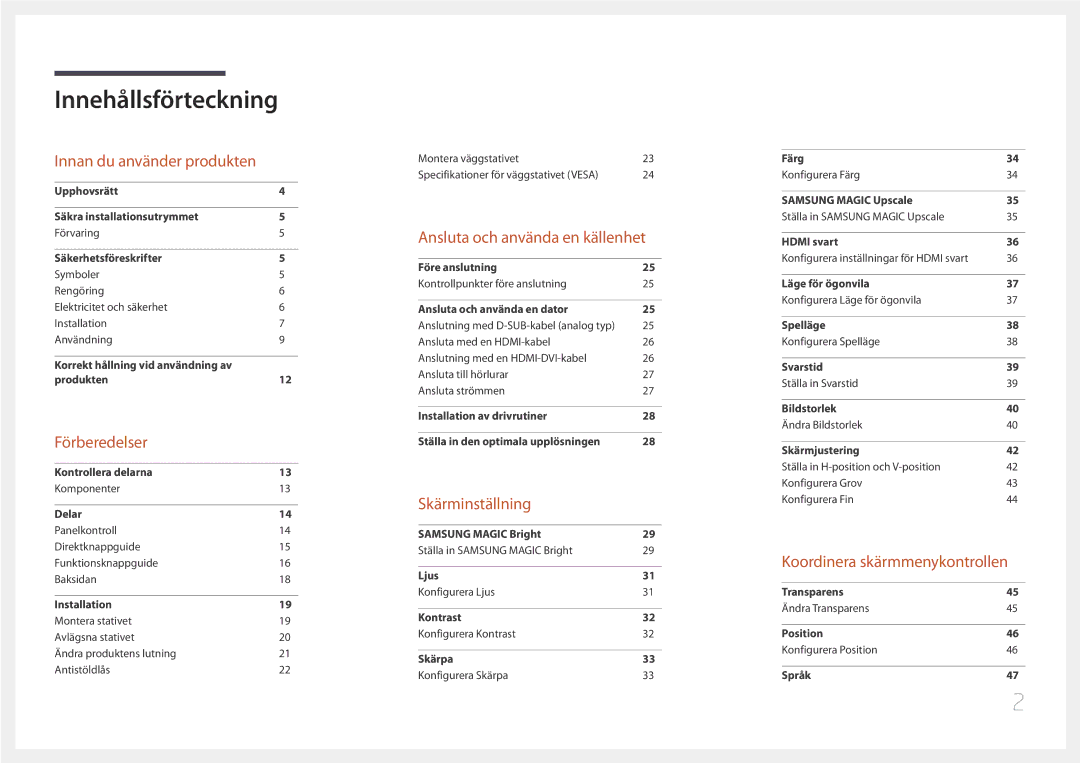 Samsung LS24E500CS/EN, LS27E500CSZ/EN manual Innehållsförteckning 