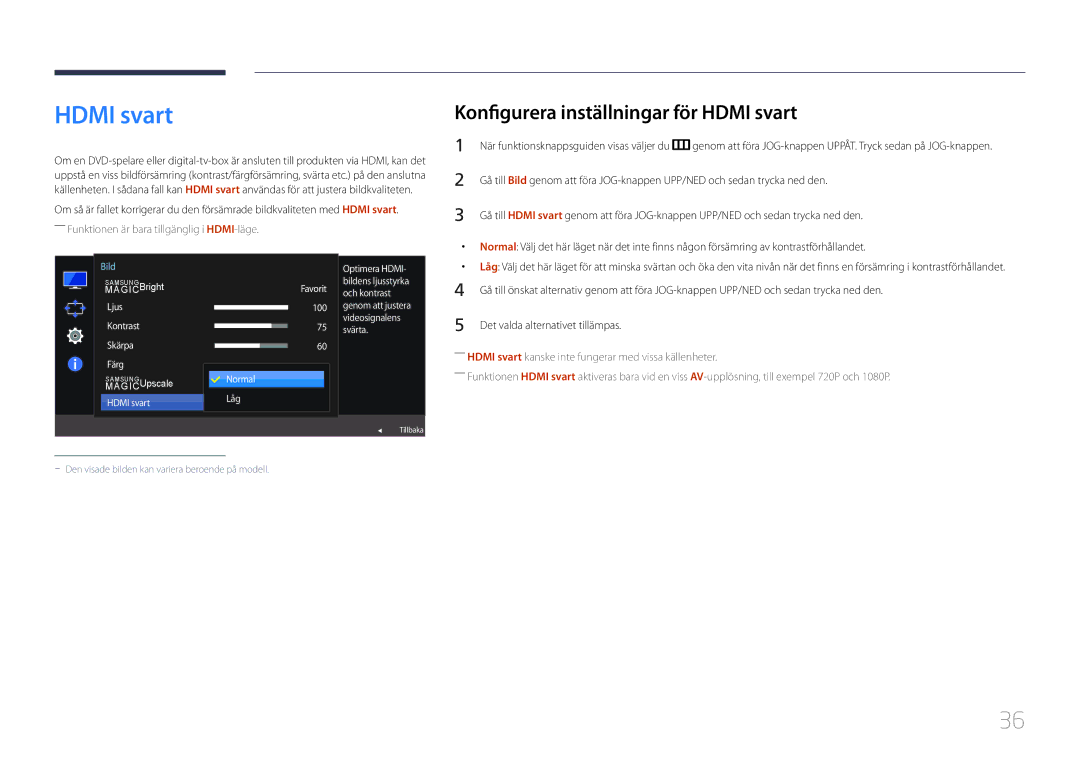 Samsung LS24E500CS/EN, LS27E500CSZ/EN manual Konfigurera inställningar för Hdmi svart 