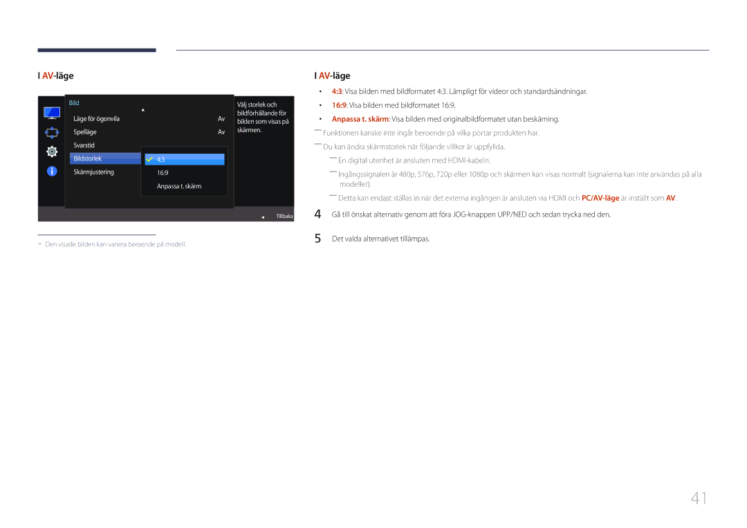 Samsung LS27E500CSZ/EN, LS24E500CS/EN manual Visa bilden med bildformatet, ――En digital utenhet är ansluten med HDMI-kabeln 