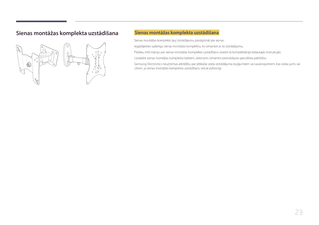 Samsung LS27E500CSZ/EN, LS24E500CS/EN manual Sienas montāžas komplekta uzstādīšana 