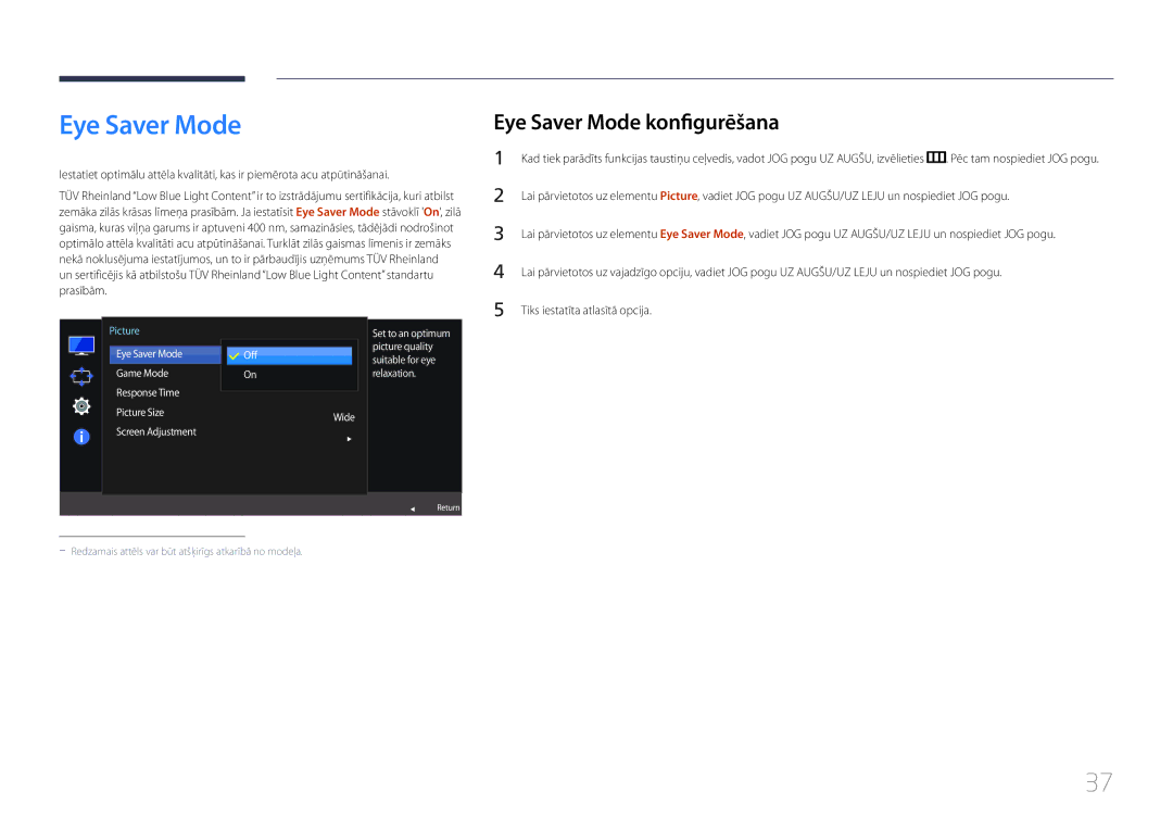 Samsung LS27E500CSZ/EN, LS24E500CS/EN manual Eye Saver Mode konfigurēšana 