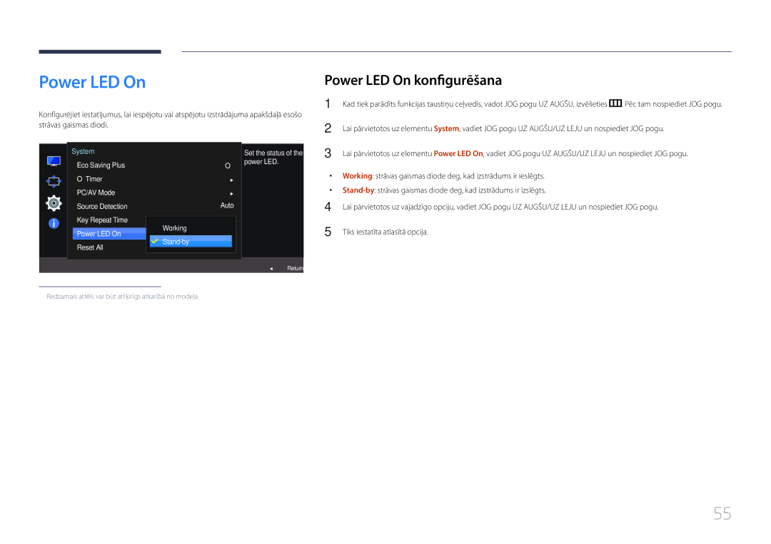 Samsung LS27E500CSZ/EN, LS24E500CS/EN manual Power LED On konfigurēšana 