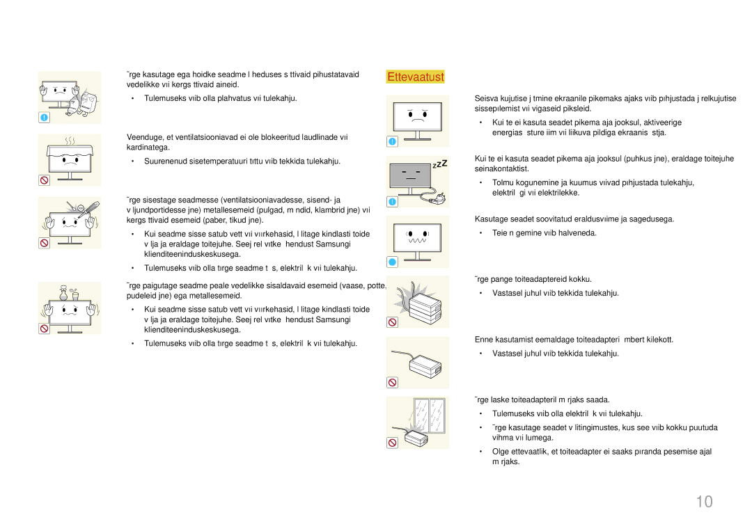 Samsung LS24E500CS/EN, LS27E500CSZ/EN manual Kergsüttivaid esemeid paber, tikud jne 