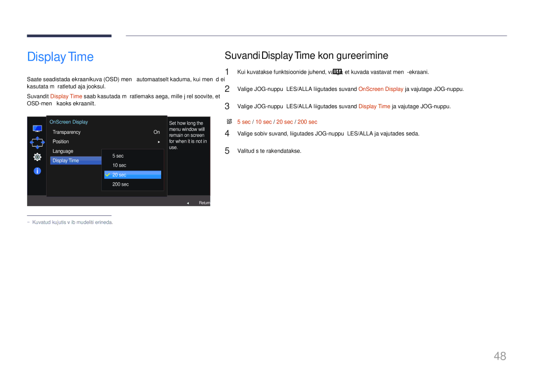 Samsung LS24E500CS/EN, LS27E500CSZ/EN manual Suvandi Display Time konfigureerimine 