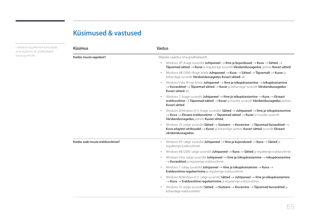 Samsung LS27E500CSZ/EN Küsimused & vastused, Küsimus Vastus, Kuva Sätted Täpsemalt Kuvar ja, Reguleerige eraldusvõimet 