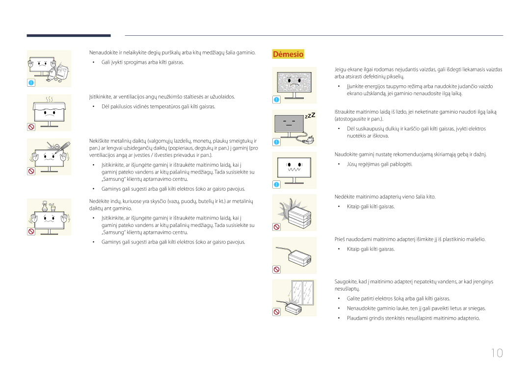 Samsung LS24E500CS/EN, LS27E500CSZ/EN manual Ventiliacijos angą ar įvesties / išvesties prievadus ir pan 