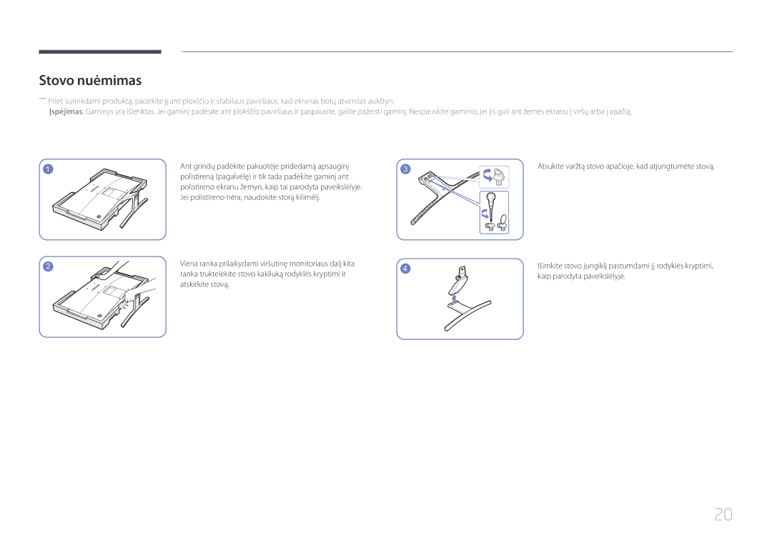 Samsung LS24E500CS/EN, LS27E500CSZ/EN manual Stovo nuėmimas 