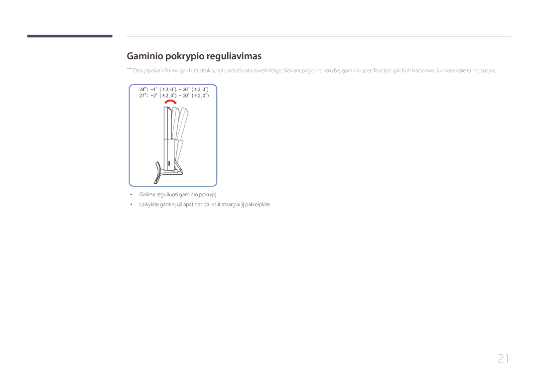 Samsung LS27E500CSZ/EN, LS24E500CS/EN manual Gaminio pokrypio reguliavimas 