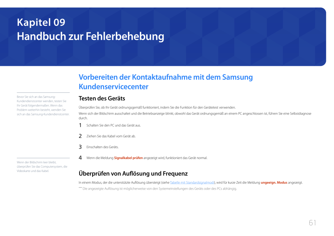 Samsung LS27E500CSZ/EN Handbuch zur Fehlerbehebung, Vorbereiten der Kontaktaufnahme mit dem Samsung Kundenservicecenter 