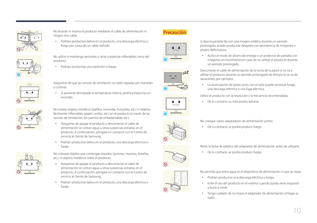 Samsung LS24E500CS/EN manual Precaución, No inserte objetos metálicos palillos, monedas, horquillas, etc. ni objetos 
